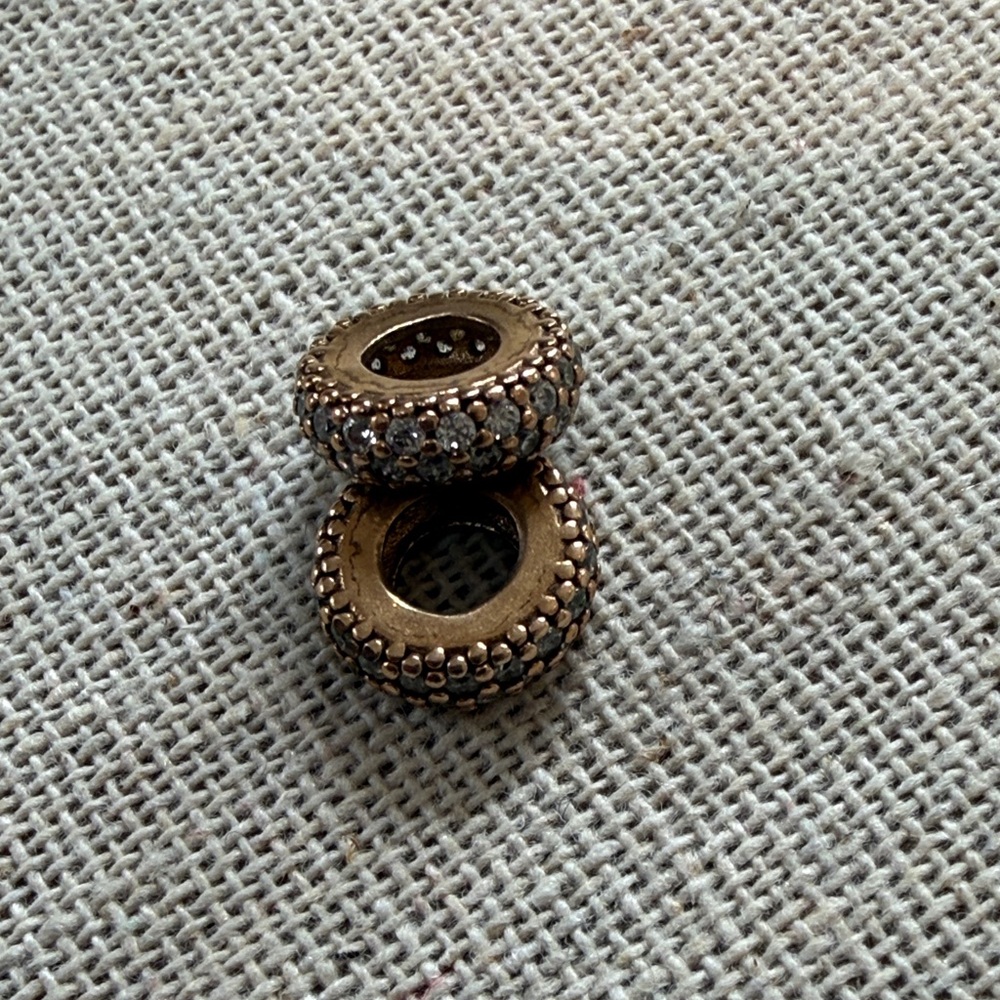 Pandora Yellow Gold Tone Pavé Rondelle Spacer Beads - Picture 2 of 4